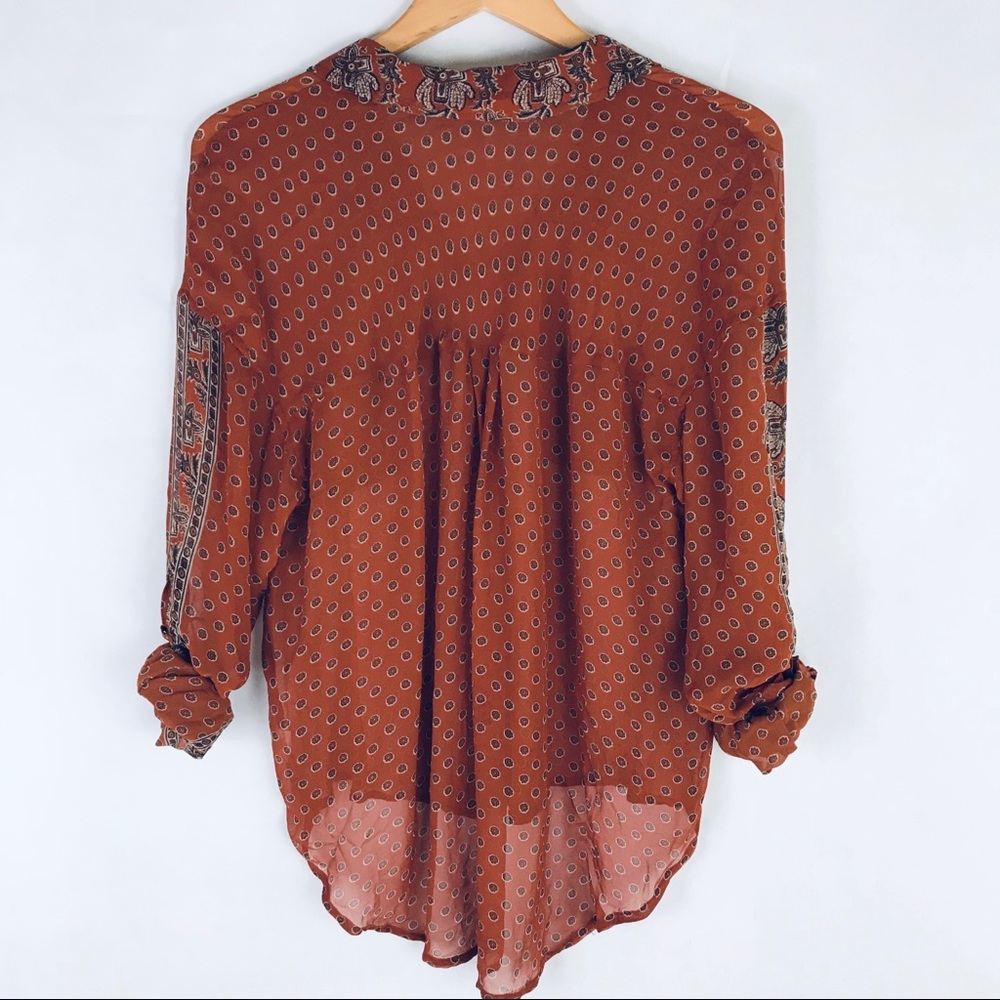 Free People Rust Easy Rider Sheer Blouse Top - Picture 4 of 7